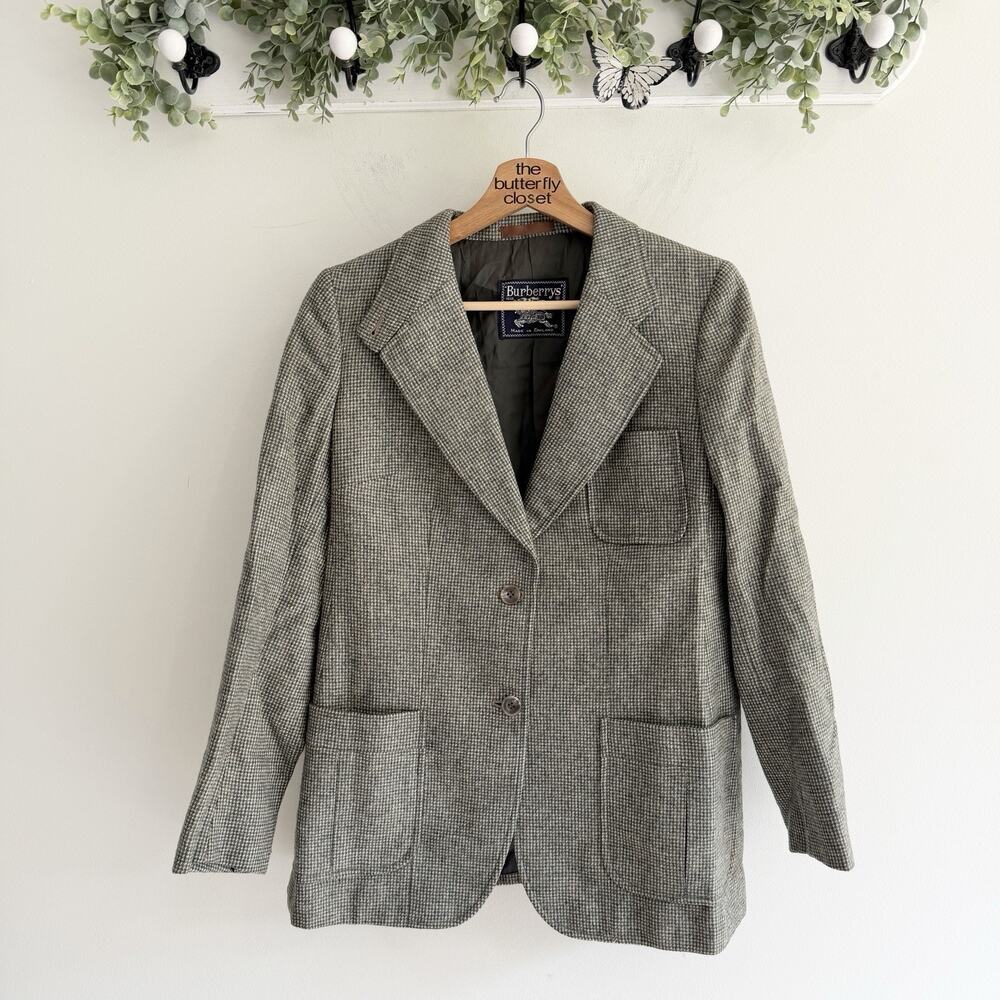 womens Vintage Burberry Shetland Wool Houndstooth Blazer designer CP